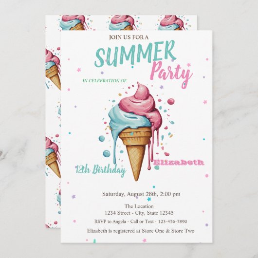 Dripping Ice Cream Zomer Verjaardag Kaart (Voorkant / Achterkant)