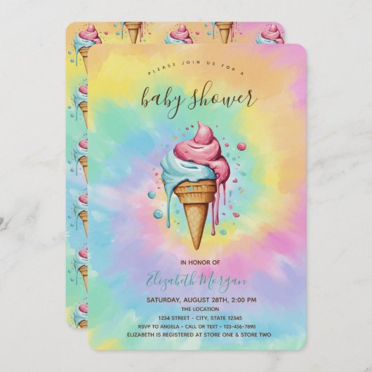 Dripping Ice Creams Zomerstropdas Dye Baby shower Kaart (Voorkant / Achterkant)