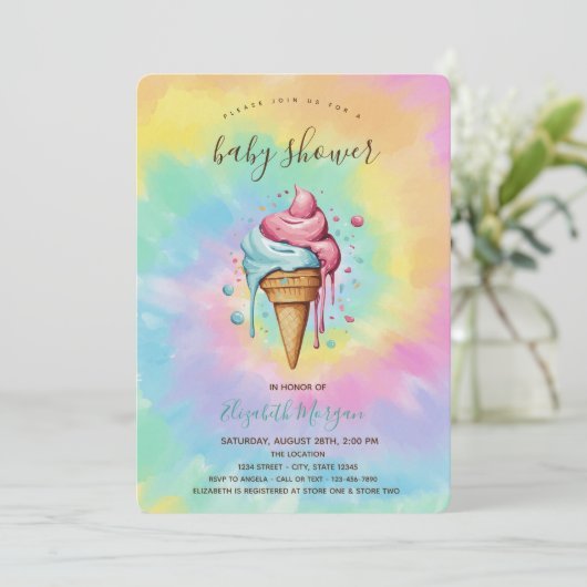Dripping Ice Creams Zomerstropdas Dye Baby shower Kaart (Staand voorkant)
