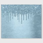 Dripping Ice Glitter | Blauw Faux Sparkle Metallic Cadeaupapier (Vlak)
