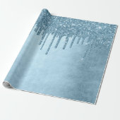 Dripping Ice Glitter | Blauw Faux Sparkle Metallic Cadeaupapier (Uitgerold)