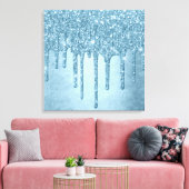 Dripping Ice Glitter | Blauw Faux Sparkle Metallic Canvas Afdruk (Insitu (Woonkamer))
