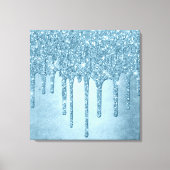 Dripping Ice Glitter | Blauw Faux Sparkle Metallic Canvas Afdruk (Voorkant)