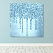 Dripping Ice Glitter | Blauw Faux Sparkle Metallic Canvas Afdruk (Insitu (Houten vloer))