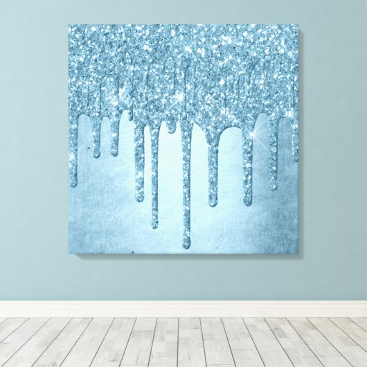 Dripping Ice Glitter | Blauw Faux Sparkle Metallic Canvas Afdruk (Insitu (Houten vloer))