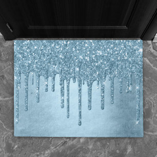 Dripping Ice Glitter   Blauw Faux Sparkle Metallic Deurmat