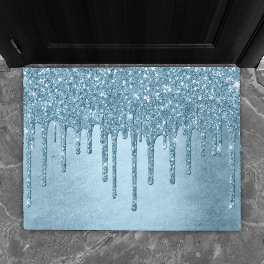 Dripping Ice Glitter | Blauw Faux Sparkle Metallic Deurmat