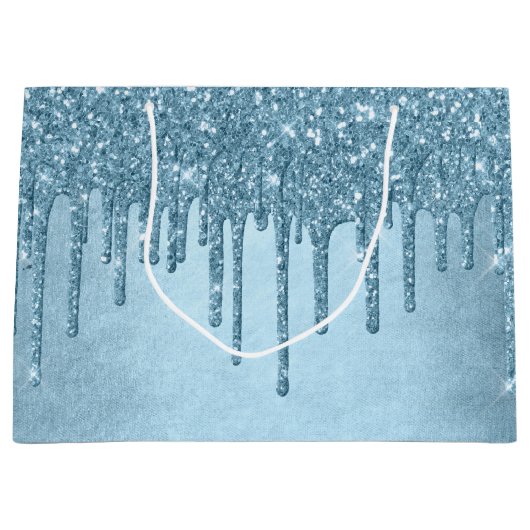 Dripping Ice Glitter | Blauw Faux Sparkle Metallic Groot Cadeauzakje (Voorkant)