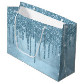 Dripping Ice Glitter | Blauw Faux Sparkle Metallic Groot Cadeauzakje (Voorkant Gekanteld)