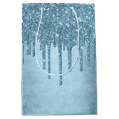 Dripping Ice Glitter | Blauw Faux Sparkle Metallic Medium Cadeauzakje (Voorkant)