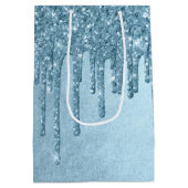 Dripping Ice Glitter | Blauw Faux Sparkle Metallic Medium Cadeauzakje (Achterkant)