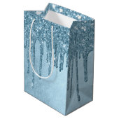 Dripping Ice Glitter | Blauw Faux Sparkle Metallic Medium Cadeauzakje (Achterkant Gekanteld)