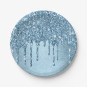 Dripping Ice Glitter | Blauw Faux Sparkle Metallic Papieren Bordje (Voorkant)