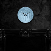 Dripping Ice Glitter | Blauw Faux Sparkle Metallic Ronde Klok