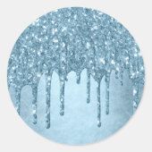 Dripping Ice Glitter | Blauw Faux Sparkle Metallic Ronde Sticker (Voorkant)