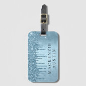 Dripping Ice Glitter | Blauw Faux Sparkle Monogram Bagagelabel (Voorkant (verticaal))