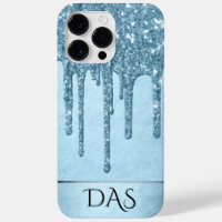 Dripping Ice Glitter | Blauw Faux Sparkle Monogram