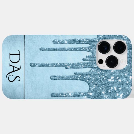 Dripping Ice Glitter | Blauw Faux Sparkle Monogram Case-Mate iPhone Case (Achterkant (horizontaal))