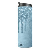 Dripping Ice Glitter | Blauw Faux Sparkle Monogram Thermosbeker (Geroteerd rechts)