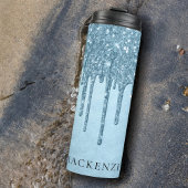 Dripping Ice Glitter | Blauw Faux Sparkle Monogram Thermosbeker