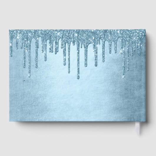 Dripping Ice Glitter | Blauw Faux Sparkle Sweet 16 Gastenboek (Achterkant)