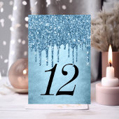 Dripping Ice Glitter | Blauw Faux Sparkle Sweet 16 Kaart