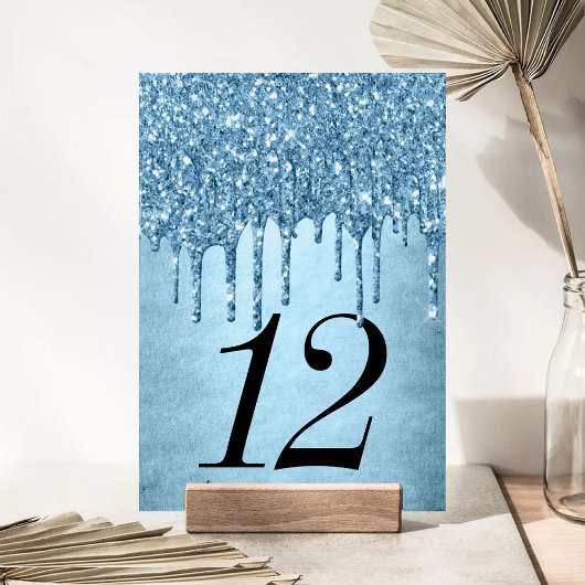 Dripping Ice Glitter | Blauw Faux Sparkle Sweet 16 Kaart