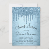Dripping Ice Glitter | Blauw Faux Sparkle Sweet 16 Kaart (Voorkant)