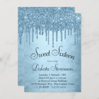 Dripping Ice Glitter | Blauw Faux Sparkle Sweet 16