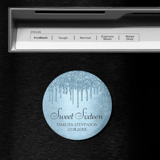 Dripping Ice Glitter | Blauw Faux Sparkle Sweet 16 Magneet