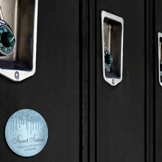 Dripping Ice Glitter | Blauw Faux Sparkle Sweet 16 Magneet