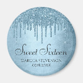 Dripping Ice Glitter | Blauw Faux Sparkle Sweet 16 Magneet (Voorkant)