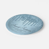 Dripping Ice Glitter | Blauw Faux Sparkle Sweet 16 Papieren Bordje (Gekanteld)