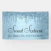 Dripping Ice Glitter | Blauw Faux Sparkle Sweet 16 Spandoek (Horizontaal)