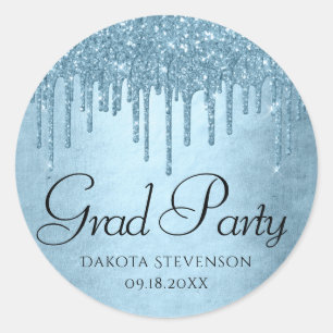 Dripping Ice Glitter Blue Sparkle Afstuderen Ronde Sticker