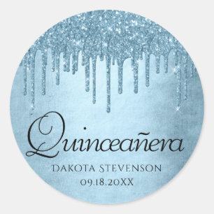 Dripping Ice Glitter   Blue Sparkle Quinceanera Ronde Sticker