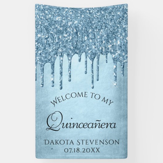 Dripping Ice Glitter | Blue Sparkle Quinceanera Spandoek (Verticaal)