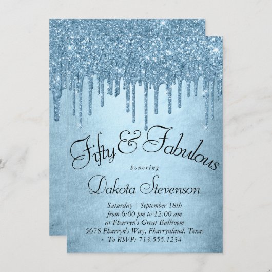 Dripping Ice Glitter | Glitzy Blue 50 en Fabulous Kaart (Voorkant / Achterkant)