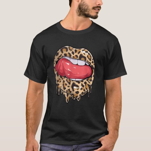 Dripping Lips Kiss Leopard Cheetah Print Funny T-shirt (Voorkant)
