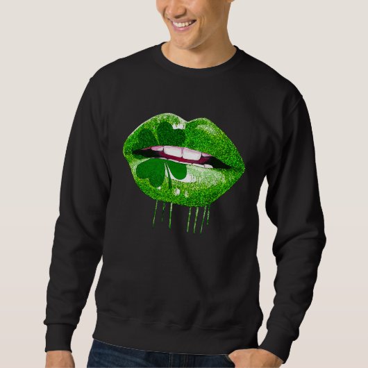Dripping Lips Shamrock Funny St Patrick's Day Trui (Voorkant)