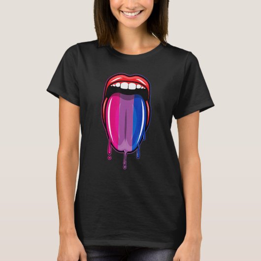 Dripping Lips Tongue Bisexual Pride Bisexuality Fl T-shirt (Voorkant)