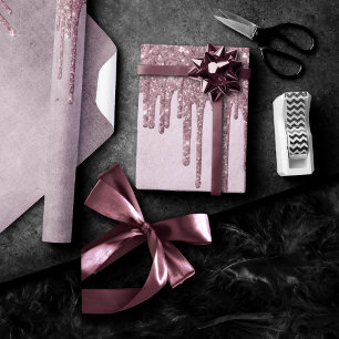 Dripping Mauve Glitter   Dusty Pink Melt Shimmer Cadeaupapier