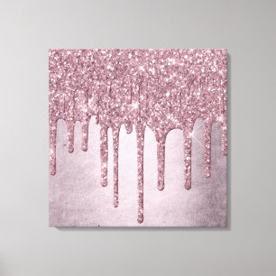 Dripping Mauve Glitter Dusty Pink Melt Shimmer Canvas Afdruk