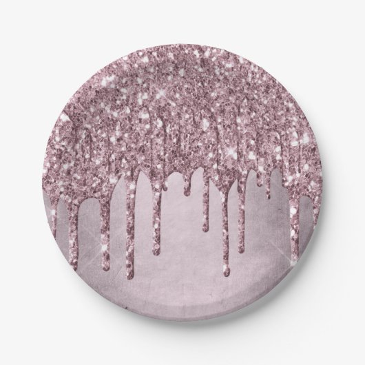 Dripping Mauve Glitter | Dusty Pink Melt Shimmer Papieren Bordje (Voorkant)