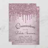 Dripping Mauve Glitter | Dusty Pink Quinceanera Kaart (Voorkant / Achterkant)
