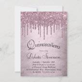 Dripping Mauve Glitter | Dusty Pink Quinceanera Kaart (Voorkant)