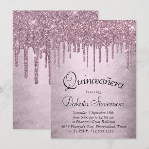 Dripping Mauve Glitter   Dusty Pink Quinceanera Kaart