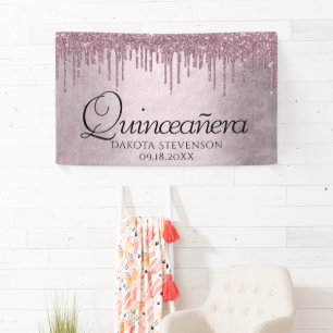 Dripping Mauve Glitter Dusty Pink Quinceanera Spandoek
