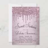 Dripping Mauve Glitter | Dusty Pink Sweet Sixteen Kaart (Voorkant)