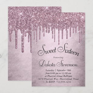Dripping Mauve Glitter   Dusty Pink Sweet Sixteen Kaart